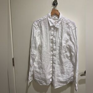 Uniqlo Men's White Linen Button Down Shirt